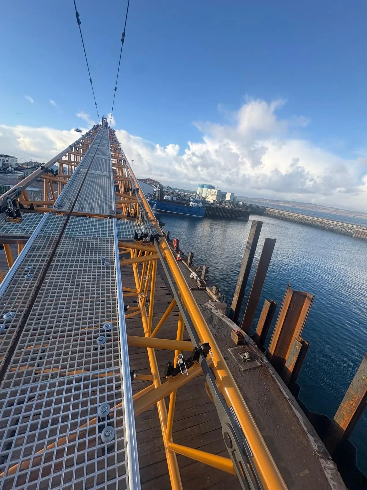 Harbour crane gangway and jib examination at a Scottish quayside